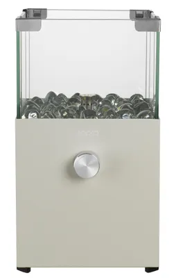 Produktbild von tepro Tischgasfeuerstelle Vulena, eckig, Edelstahl-Brenner 0,9 kW, integrierter Glas-Windschutz, mit Glasdekorsteinen, 17x17x30,5 cm, creme