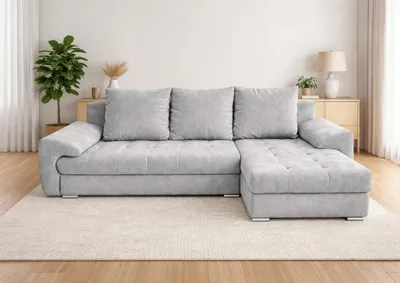 Produktbild von Ecksofa mit Schlaffunktion, ausziehbares Ecksofa VELUTO, Eckcouch mit Wellenfeder