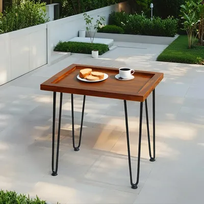Produktbild von Großer Teetisch aus Mahagoni mit Blattmuster, Couchtisch, Füße aus lackiertem Eisen, für den Einsatz im Wohnzimmer, auf dem Sofa oder im Garten