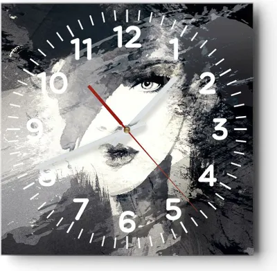 Produktbild von Wanduhr - Quadrat - Glasuhr - Frau Gesicht - 30x30cm - Schleichendes Uhrwerk - Lautlos - zum Aufhängen bereit - Dekoration Modern - Wanddekoration aus Glas - C4AC30x30-3757