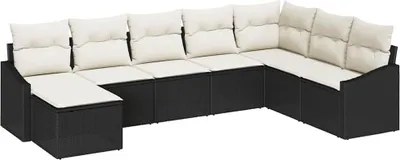 Image de vidaXL Ensemble de canapés avec coussins 8 pcs noir poly rotin