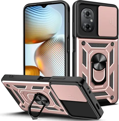 Produktbild von Xiaomi Poco M4 5G Hülle mit Ring Ständer Halter Dia Kameraschutz TPU PC Schutzhülle für Xiaomi Poco M4 5G Roségold