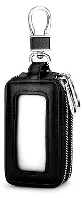 Produktbild von Kompakte Schlüsseltasche mit Karabiner aus Leder und Sichtfenster