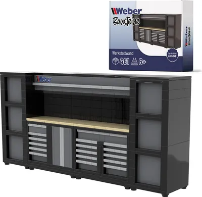 Produktbild von Weber Bausteine Werkstattwand WB-JS7 – 461 Teile – realistische Werkstattkulisse zum Bauen & Spielen – ideales Geschenk