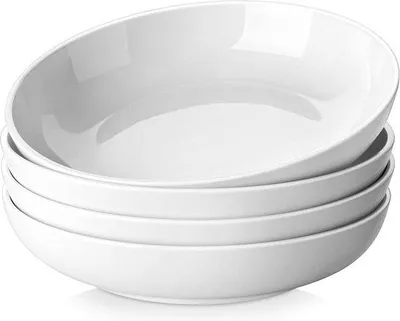 Produktbild von Famanu Suppenteller Set aus cremeweißem Porzellan - 4-teilig, tiefe Teller für Pasta