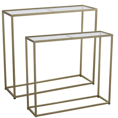 2er-Set Flurtische, Metall/Glas, Gold/Transparent, 90x28x80 & 85x24x75 cm