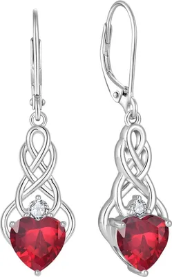 Produktbild von Keltischer Knoten Ohrringe 925 Sterling Silber Geburtsstein Rubin
