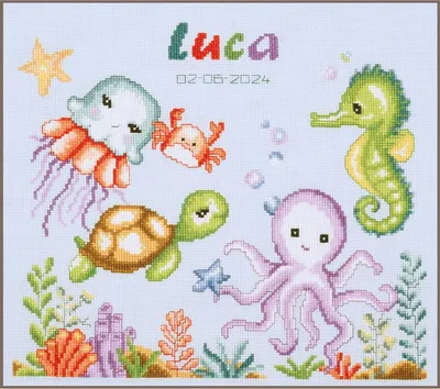 Immagine prodotto di Kit punto croce contato Vervaco "Animali marini", 32x28cm