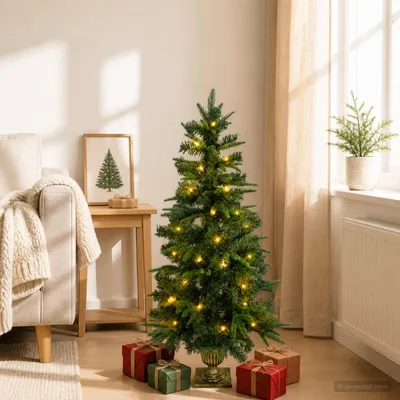 Productafbeelding van Mini Kerstboom 120 cm 100 LED's Warmwit PVC en PE Groen