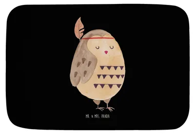 Produktbild von Mr. & Mrs. Panda Badematte Eule Federschmuck - Schwarz - Geschenk, Dekoration, Badvorleger, Badezimmerteppich, Entspannt, Badezimmer Matte, Abenteuer, Waldtiere