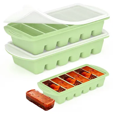 Image de Plateau de congélation en silicone avec couvercle - Extra-grand - Pour la conservation des aliments - Lot de 2