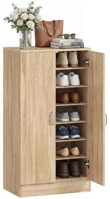 Produktbild von HOMCOM Schuhschrank mit Soft-Close-Tür, verstellbare Regale, für 14 Paare, Natur