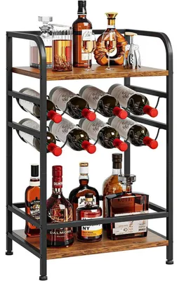 Produktbild von Weinregal freistehend für 8 Flaschen mit Tischplatte, 4 Etagen, Vintagebraun-schwarz, 43 x 30 x 75 cm