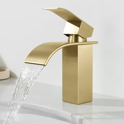 Produktbild von Wasserfall Waschtischarmatur, 304 Edelstahl Gebürstet Gold, Bleifrei Kalt Warm, Cecipa, Badarmatur Mischbatterie, Wasserhahn Bad, Waschbeckenarmatur