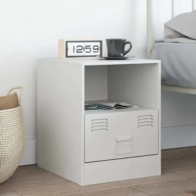 Produktbild von Design Nachttisch Weiß 34,5x39x44 cm Stahl, Nachttische & -schränke 2024 Neu