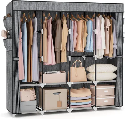 Zdjęcie produktu dla Szafa materiałowa 170 cm, 4 półki, 4 drążki, do sypialni