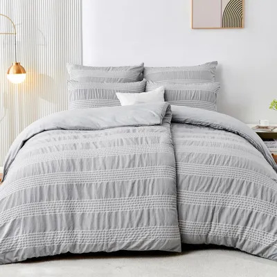Produktbild von Seersucker Bettwäsche 4-teilig 155x220cm Grau Mikrofaser | 2 Bettbezüge + 2 Kissenbezüge 80x80cm Bügelfrei