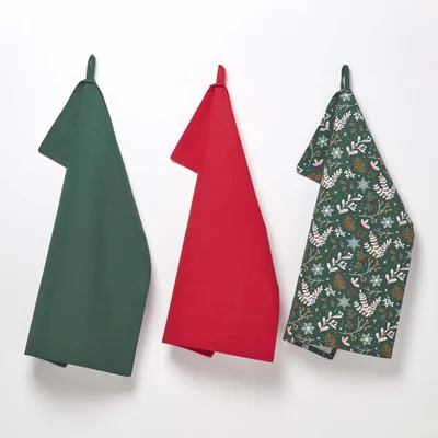Produktbild von HOMESCAPES 3er Pack grünen Geschirrtücher 100% Baumwolle Weihnachten Festlicher Wald