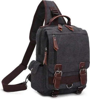 Produktbild von Herren Sling Bag Brusttasche Damen Rucksack Schultertaschen Crossbody Tasche Reisen Wandern Camping Radfahren Schule Canvas Tagesrucksack Sling Rucksack Schwarz