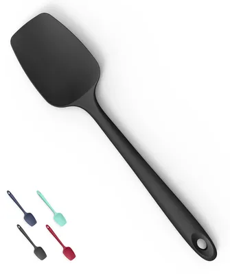 Produktbild von Flexibler Silikonspatel, 28,9 cm hitzebeständiger Teigschaber, lebensmittelechter Antihaft-Küchenspatel, Küchenhelfer zum Backen, Abschaben und Mischen (Löffelspatel, schwarz)
