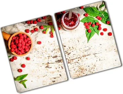 Produktbild von Tulup Glas Herdabdeckplatte - 2x40x52 cm - Glaskeramikkochfeld-Abdeckung Spritzschutz Glasabdeckplatte Kochplattenabdeckung und Schneidebrett - Zweiteilig - Essen & Getränke - Himbeermarmelade - Rot