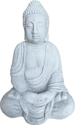 Immagine prodotto di Relaxdays Statua di Buddha seduto, XL 71 cm, statua da giardino, statua decorativa vintage per il soggiorno, resistente alle intemperie e al gelo, grigio chiaro