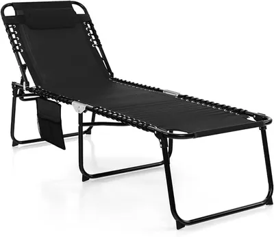 Imagen del producto de Tumbona con reposacabezas y bolsillo lateral, tumbona de jardín plegable