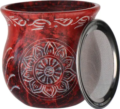 Produktbild von Räucherstövchen Speckstein 10,4x10,2cm – Mandala Räuchergefäß mit Sieb