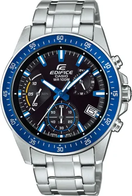 A close-up studio shot of a Casio Edifice watch.