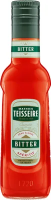 A bottle of Mathieu Teisseire Bitter Aperitif syrup against a white background.