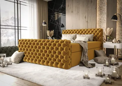 Produktbild von Figo IV B&B Home Boxspringbett Figo IV, 160x200 cm, Senf, ruhige Formensprache und wohnliche Ausstrahlung für moderne und klassische Schlafzimmer