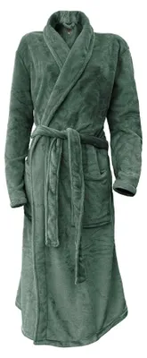 Produktbild von LINNICK Flanell Fleece Bademantel Uni - olivgrünn - XL