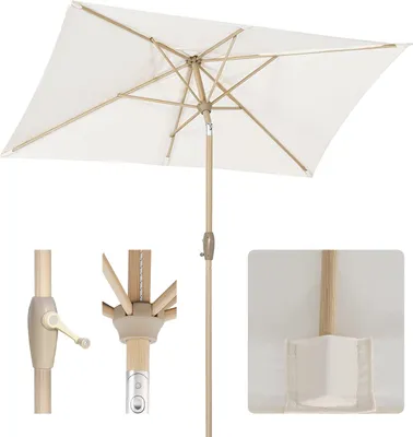 Produktbild von Sekey Sonnenschirm Rechteckig 210 x 140 cm – Balkonschirm, Marktschirm, Terrassenschirm mit Kurbel, Holzoptik, UV50+ Sonnenschutz, Creme