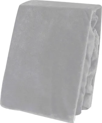 A folded gray blanket.