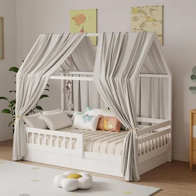 Imagen del producto de Omgoods - Juego de 2 doselera para cama infantil, color beige claro, dimensiones: 350 x 135 cm