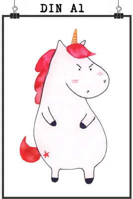 Produktbild von Mr. & Mrs. Panda Bild Einhorn Wut DIN A1 - Weiß - Geschenk, Unicorn, drucke, Einhörner, Büro, Nein, Arbeit, Wandbild, Plakat, wanddeko, kunstdruck poster