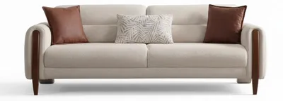 Zdjęcie produktu dla Salon – elegancka beżowa sofa trzyosobowa – wygodne meble tapicerowane