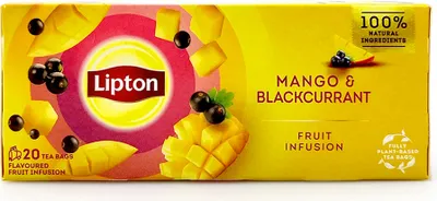 Zdjęcie produktu dla Herbata owocowa Lipton Mango i czarna porzeczka, opakowanie 20 sztuk