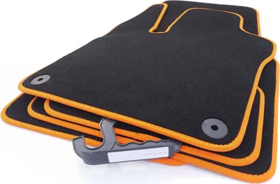 Produktbild von Fußmatten Renault Twingo 3 III ab 2014 und Z.E ab 2020 Velours Matten in Original Qualität Automatten Set 4-teilig Schwarz, Orange