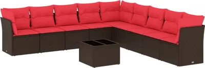Produktbild von vidaXL 10-tlg. Garten-Sofagarnitur mit Kissen Braun Poly Rattan