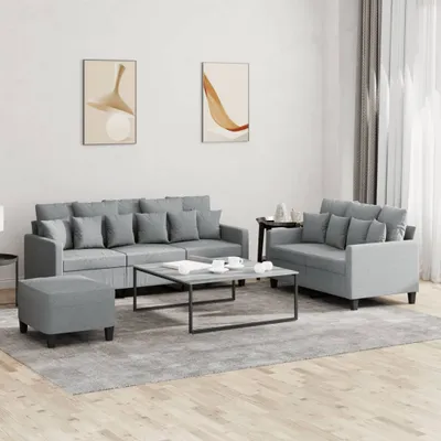 Produktbild von Cloris Designermöbel 3-tlg. Sofagarnitur mit Kissen Hellgrau Stoff 2024 Neu