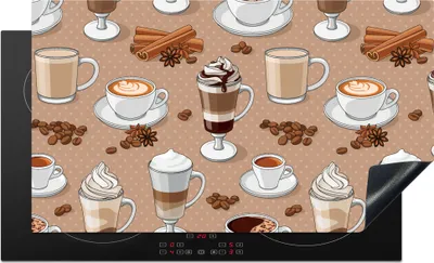 Produktbild von KitchenYeah© Herdabdeckplatte Muster - Kaffee - Cappuccino - Schokolade , 91x52cm, Küche Deko, Glaskeramikkochfeld Herdabdeckung, Abdeckplatte fùr Kochfeld