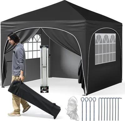 Immagine prodotto di COSTWAY Gazebo pieghevole 3x3 m con 4 pareti laterali rimovibili, gazebo pop-up con protezione UV, idrorepellente, tenda da giardino, gazebo da giardino con borsa, nero