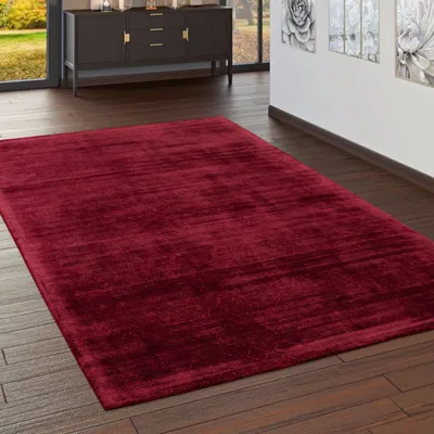 Produktbild von Wohnzimmer-Teppich, Kurzflor-Teppich Handgearbeitet, Einfarbig In Rot Grösse 80x150 cm