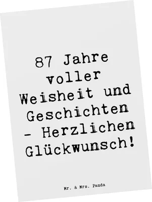 Produktbild von Mr. & Mrs. Panda Postkarte Spruch 87. Geburtstag Weisheit - Weiß - Geschenk, Grußkarte, Jubiläum, Ansichtskarten, Meilenstein, Happy Birthday, bildkarte, Liebe, Alter