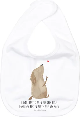 Produktbild von Mr. & Mrs. Panda Sabber Lätzchen Hund Liebe - Weiß - Geschenk, Herz, Sabberlätzchen, Babylätzchen, Hunde, Baumwolle, Für Babys, Schlabberlatz, Sprüche