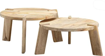 Produktbild von Design Couchtisch 2er Set Mango Massivholz Wohnzimmertisch Hell | Satztisch Holztisch Rund Beistelltisch | Tischset 2-teilig Kaffeetisch Holz