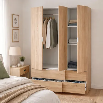 Image de Ababala - Armoire 3 Portes, 135x52 cm Chêne Marron, 2 Étagères