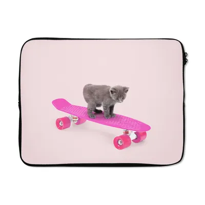 Produktbild von MuchoWow® Laptop Hülle 15 Zoll Katze - Kätzchen - Tiere - Skateboard - Rosa Laptoptasche - Laptoptasche - Sleeve - Rundum-Schutz