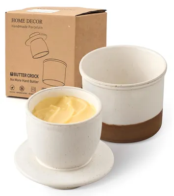 Productafbeelding van Franse boterpot met deksel, ideaal voor het n van boter, met een waterlijn om verse, smeerbare boter te n